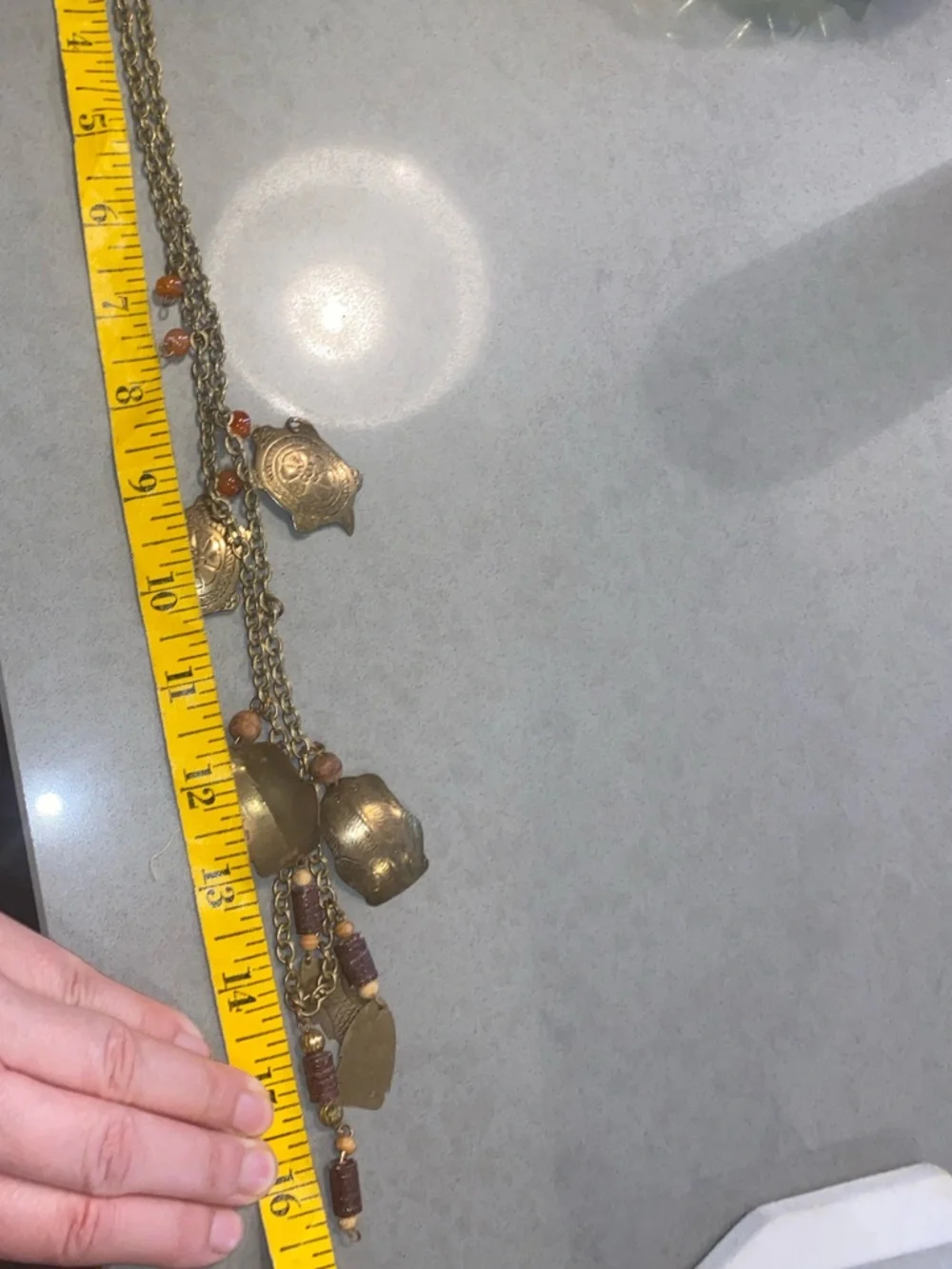 Vintage Boho Brass Pendant Necklace Coral wood Beads cottagecore festival - Picture 10 of 12
